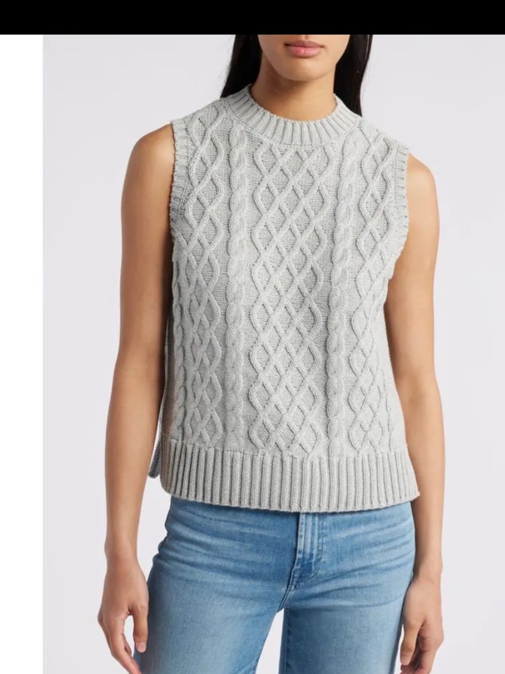 Caslon size S Light Gray Cable Knit Sleeveless Crew Sweater